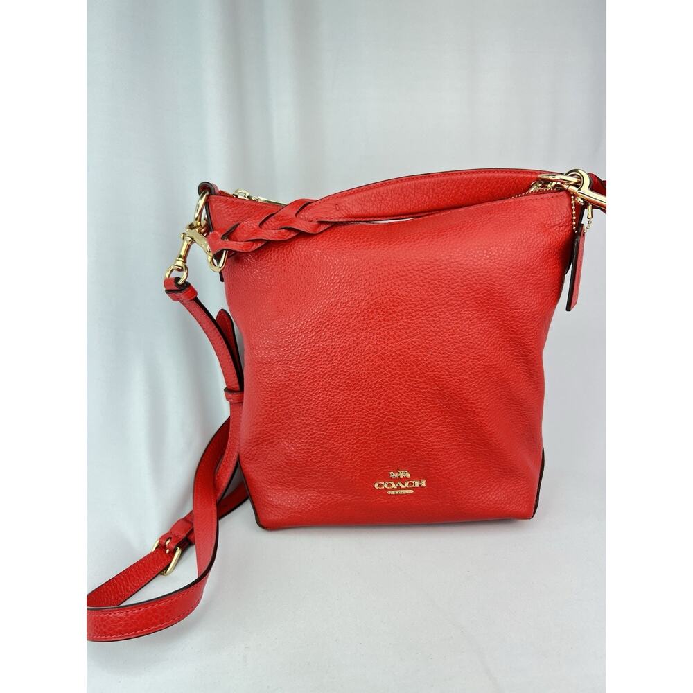 COACH Mini Abby Duffel Shoulder Crossbody Bag RED Pebble Leather - Picture 13 of 16
